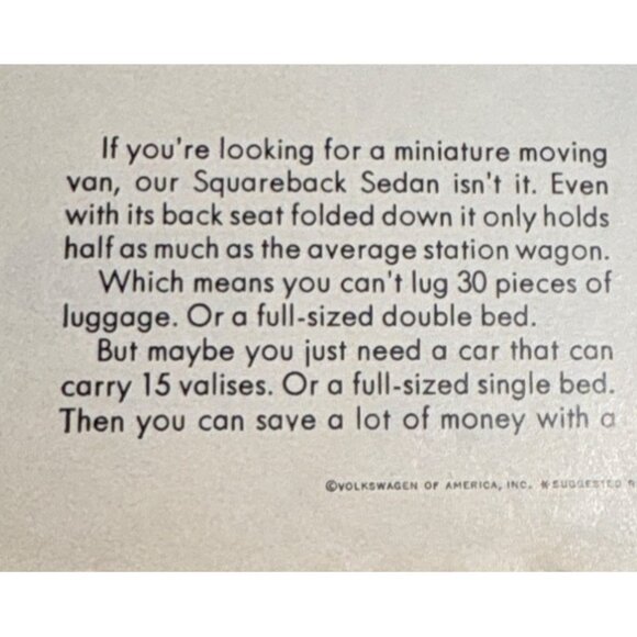 Vintage Volkswagen Squareback Sedan Print Ad 1960s Original Ad 13.5 x 10.25" - Picture 2 of 9